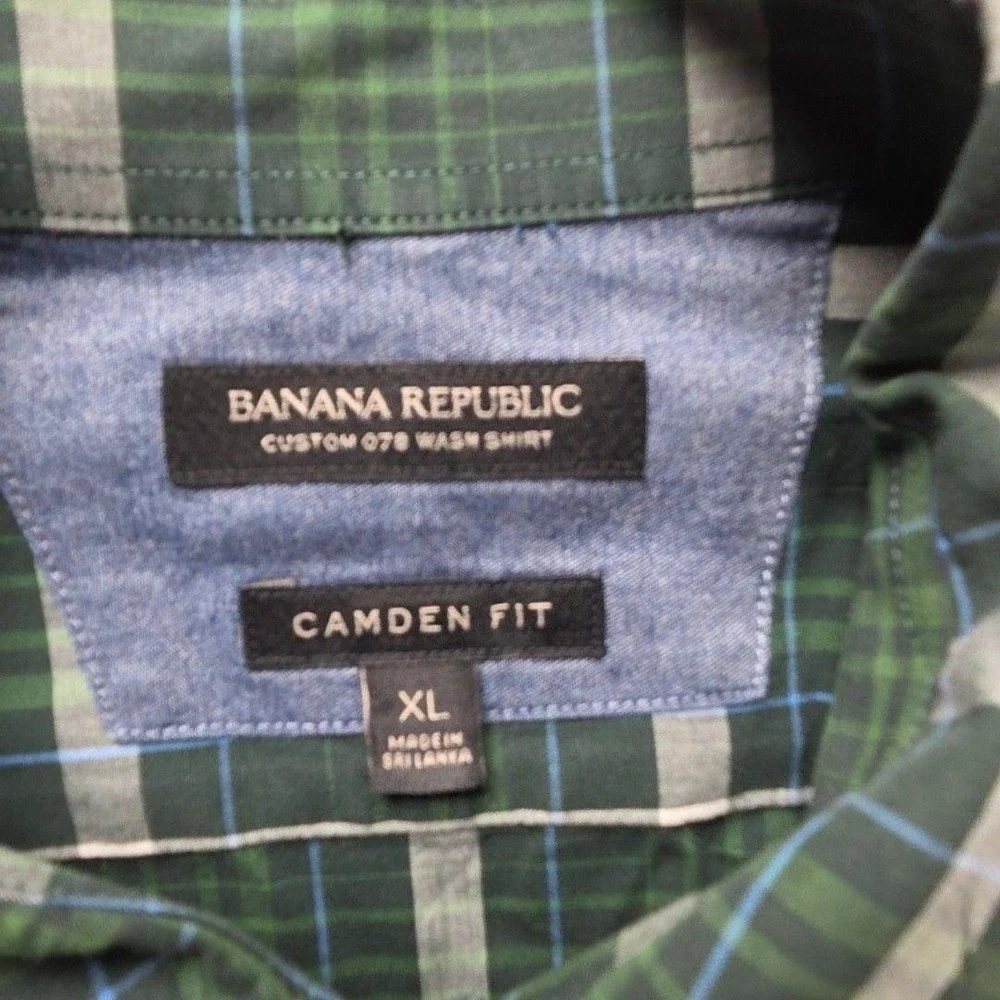 Banana Republic Shirt Mens XL Green Plaid Long Sleeve Camden Fit Button-Up